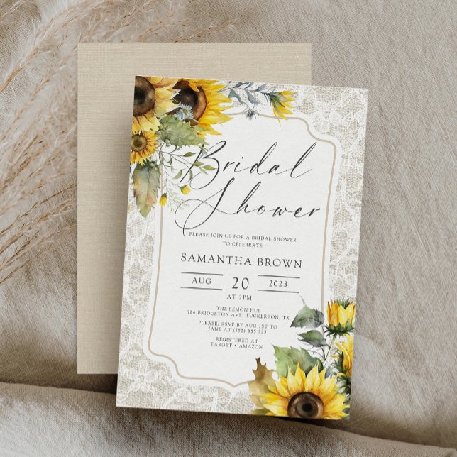 Burlap Lace Sunflowers Elegant Fall Bridal Shower Invitation (Creator Uploaded)