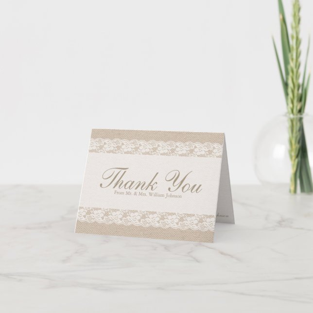 Burlap & Lace Thank You Card (Front)