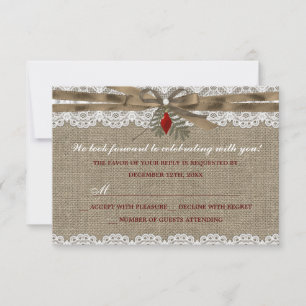 Burlap & Lace Vintage Christmas Party RSVP Card