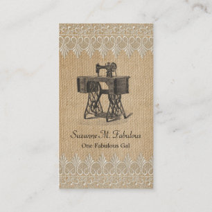 Burlap Lace Vintage Sewing Machine Business Card