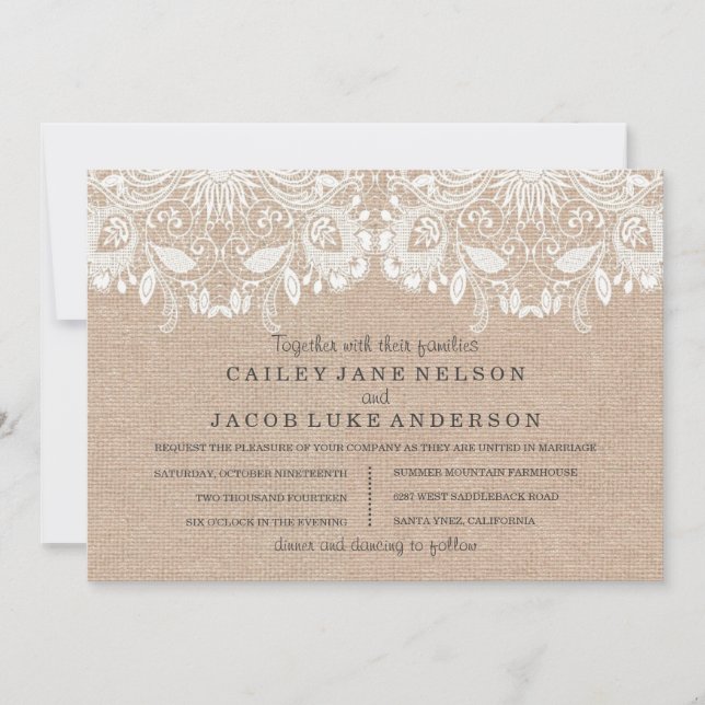 Burlap & Lace Wedding Invitation (Front)
