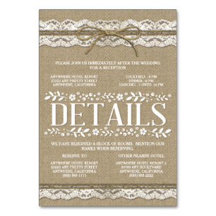 Burlap Lace Wedding Reception Hotel Accommodation Table Number