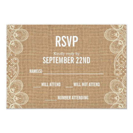 Burlap & Lace with Monogram Wedding RSVP Card