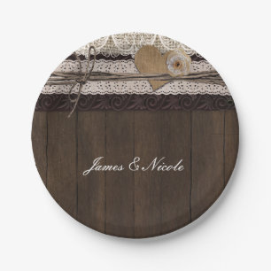 Burlap Lace & Wood Rustic Romantic Wedding Plates