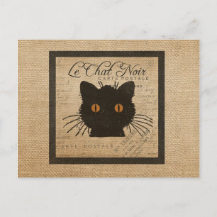 Burlap Le Chat Noir French The Black Cat Postcard