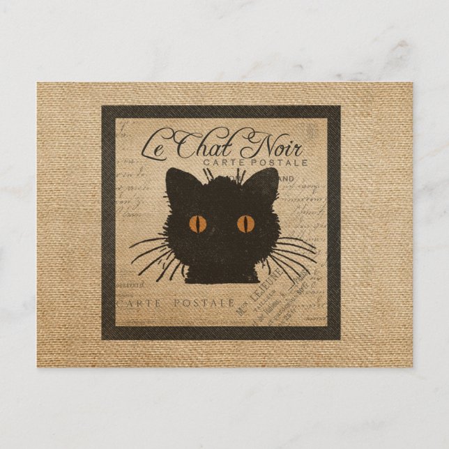 Burlap Le Chat Noir French The Black Cat Postcard (Front)