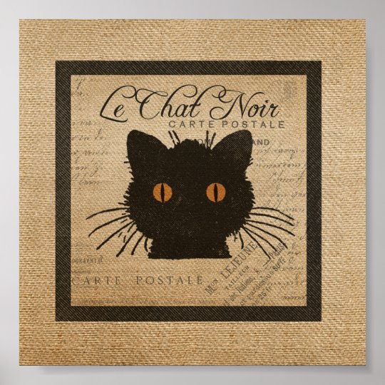 Burlap Le Chat Noir French The Black Cat Poster