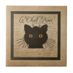 Burlap Le Chat Noir French The Black Cat Tile