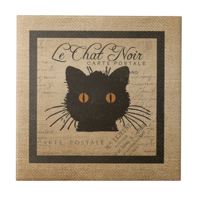 Burlap Le Chat Noir French The Black Cat Tile (Front)