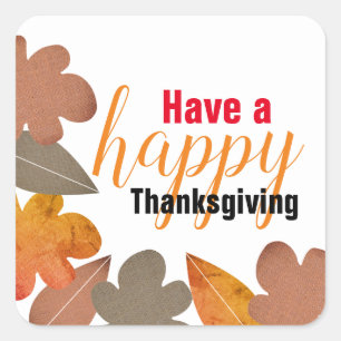 Burlap Leaf, Happy Thanksgiving Square Sticker