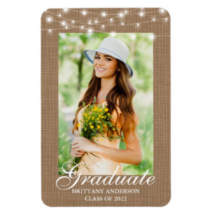 Burlap Lights Photo Graduation Announcement Magnet