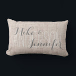 Burlap-like Personalise Wedding Names Date Gift Lumbar Cushion<br><div class="desc">Personalise it with recipient's names & wedding date on back. Click customise it button to adjust the text size. Please note that the burlap texture is only graphic,  see "About this product".</div>