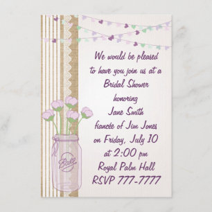 Burlap Lilac Purple Mason Jar Bridal Shower Invita Invitation