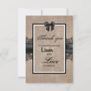 Burlap, linen and lace ceremony thank you card