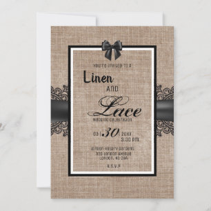 Burlap, Linen and lace wedding ceremony invitation