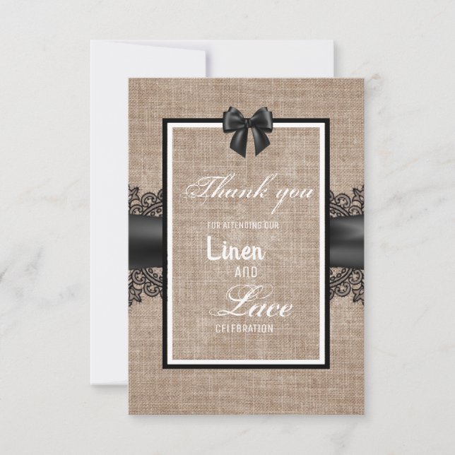 Burlap, Linen and lace wedding ceremony thank you Card (Front)