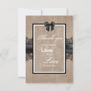 Burlap, Linen and lace wedding ceremony thank you Card