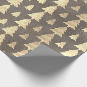 Burlap Linen Cottage Gold Brown Christmas Tree Wrapping Paper