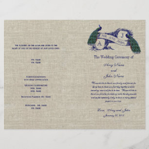 Burlap Linen Peacocks Rustic Wedding Program