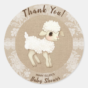 Burlap Little Lamb Baby Shower Thank You Sticker