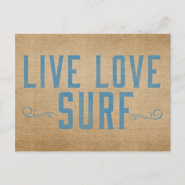 Burlap Live Love Surf Postcard (Front)
