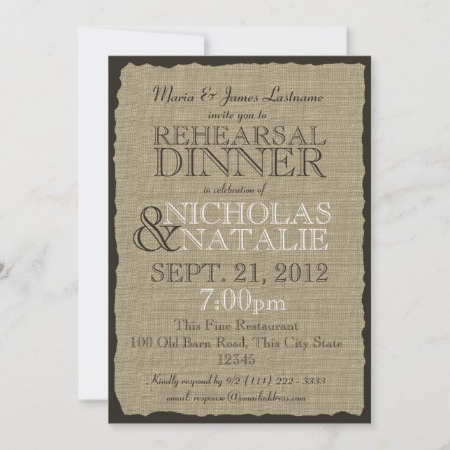 Burlap Look 5 x 7 Rehearsal Dinner Invitation (Front)