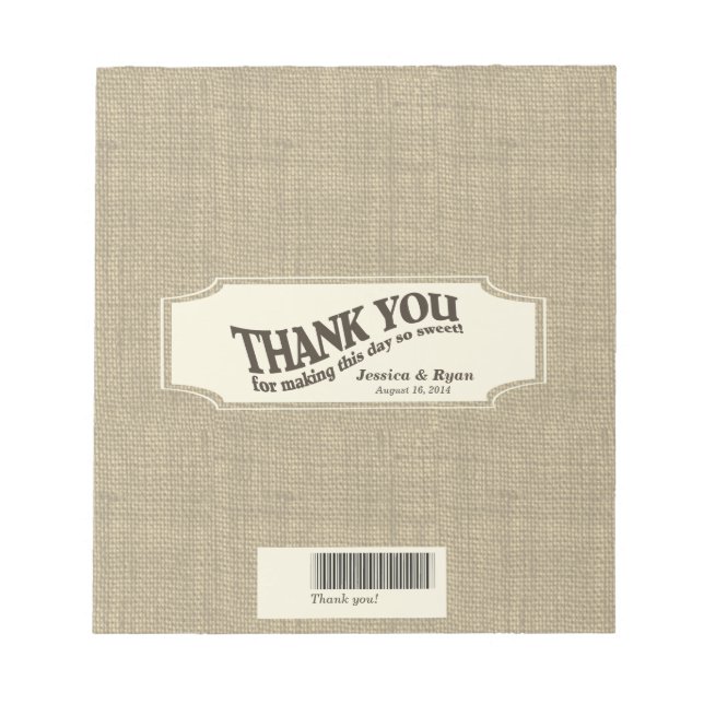 Burlap Look Candy Bar Wrap Notepad (Front)