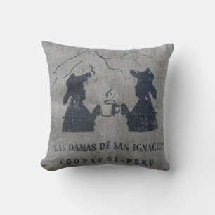 BURLAP (LOOK) COFFEE LOVER PERU BREW Throw Pillow