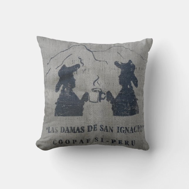 BURLAP (LOOK) COFFEE LOVER PERU BREW Throw Pillow (Front)