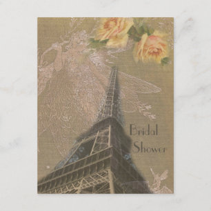 Burlap Look Eiffel Tower & Fairies Bridal Shower Invitation