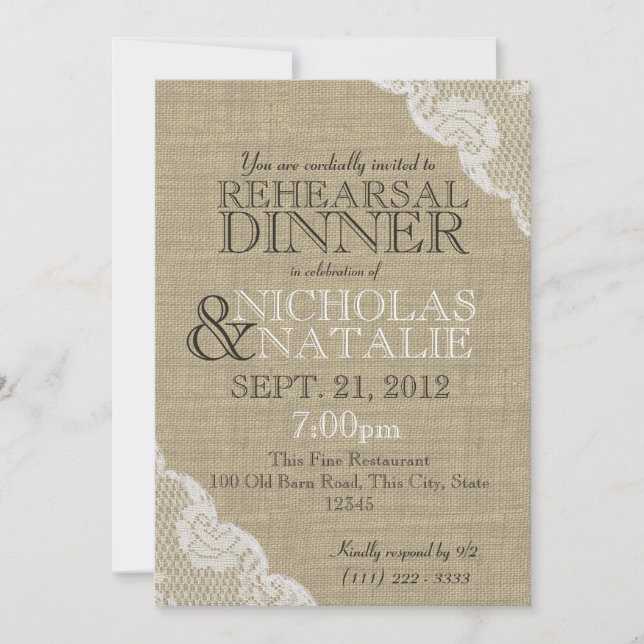Burlap Look Rehearsal Dinner Invitation (Front)