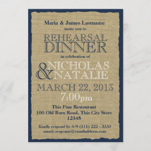 Burlap Look Rehearsal Dinner Navy Blue Invitation