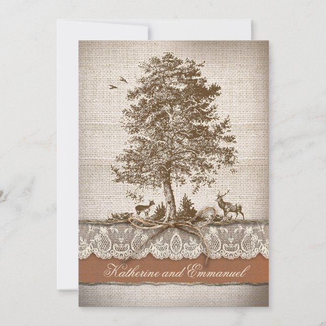 burlap love tree rustic country wedding invite (Front)