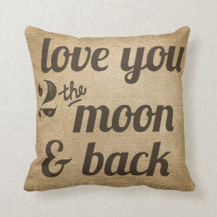 Burlap Love You 2 the Moon Back Lesbian Custom Cushion