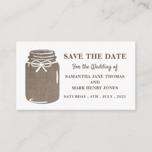 Burlap Mason Jar, Save the Date Enclosure Card