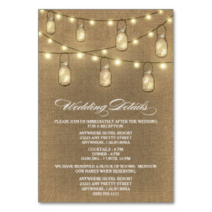 Burlap Mason Jar Wedding Reception + Hotel Cards