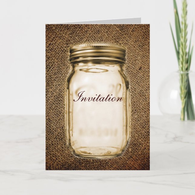 burlap mason jar western country outdoor wedding invitation (Front)