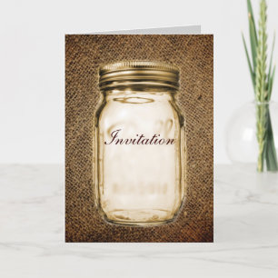 burlap mason jar western country outdoor wedding invitation