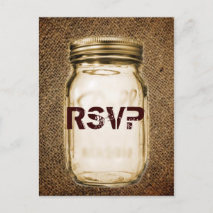burlap mason jar western country outdoor wedding postcard
