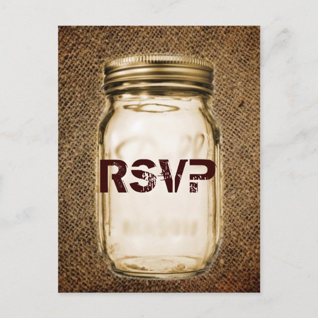 burlap mason jar western country outdoor wedding postcard (Front)