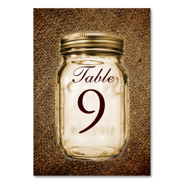 burlap mason jar western country outdoor wedding table number (Front)