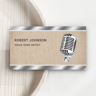 Burlap Metallic Microphone Voice Over Artist Business Card