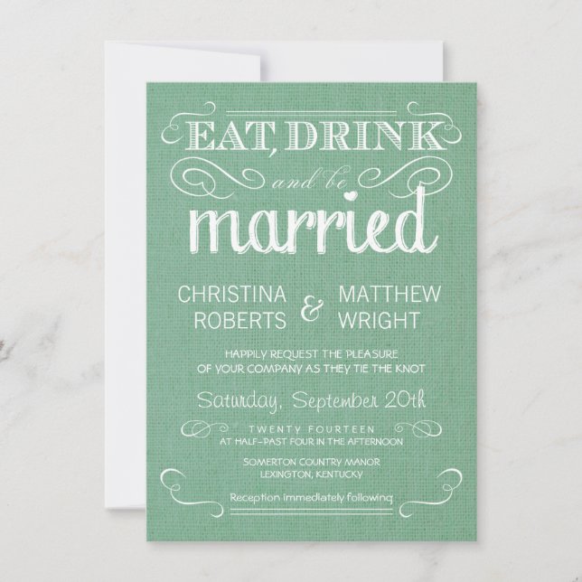 Burlap Mint Green Rustic Wedding Invitations (Front)