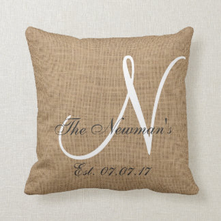 Burlap Monogram Family Keepsake Pillow