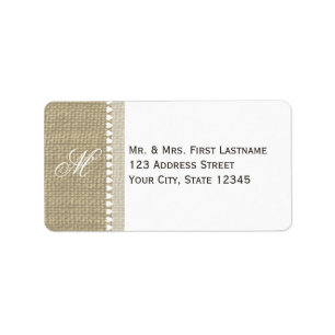 Burlap Monogram Hearts Label