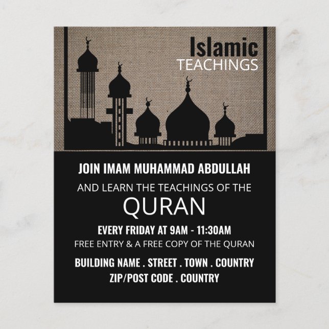 Burlap Mosque Silhouette, Islamic Teaching Advert Flyer (Front)