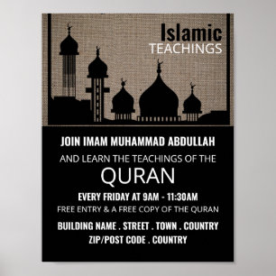 Burlap Mosque Silhouette, Islamic Teaching Advert Poster