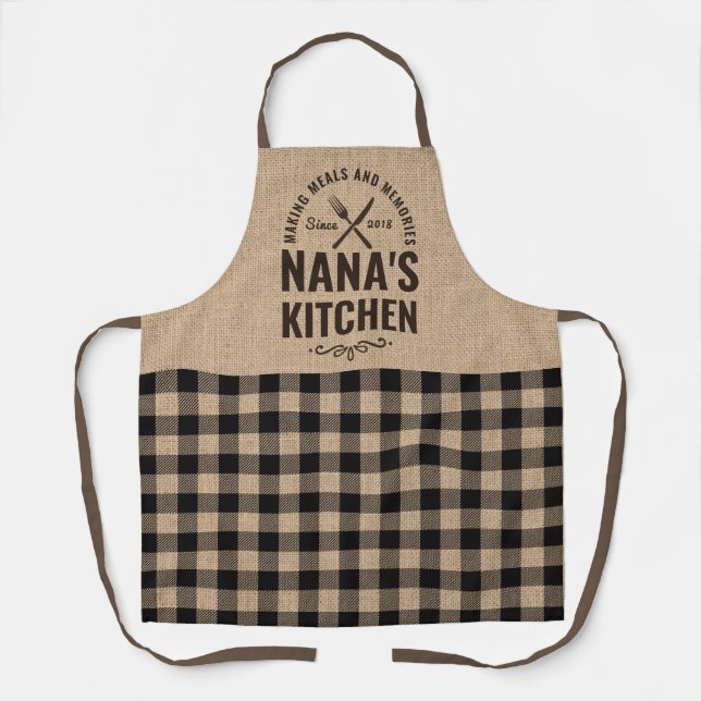 Burlap Nana Kitchen Gift Grandmas Vintage Rustic Apron (Front)