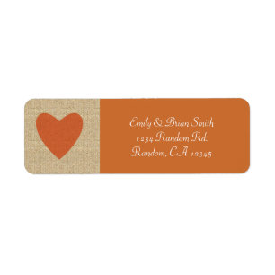 Burlap orange heart custom return address labels