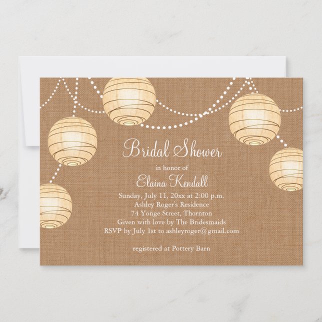 Burlap Party Lanterns Bridal Shower Invitation (Front)